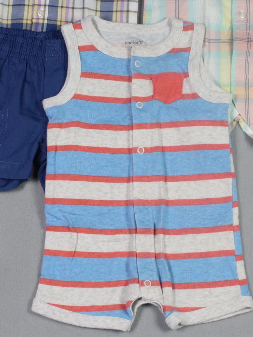 Carter's 6M Baby Boy 3pc Lot Plaid Button Shirt Anchor Romper Stripe - Picture 2 of 9
